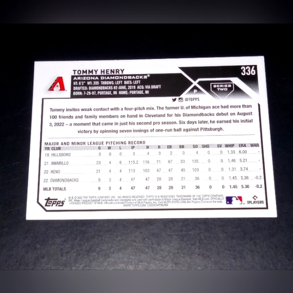 Tommy Henry Rookie Card Topps Series Two 2023 #336 - Picture 2 of 2